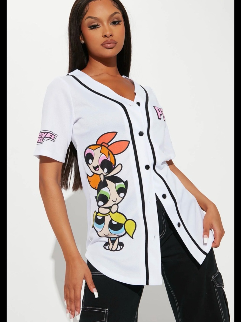 Cartoon Network Powerpuff Girls White Tee with Pink and Orange Graphic